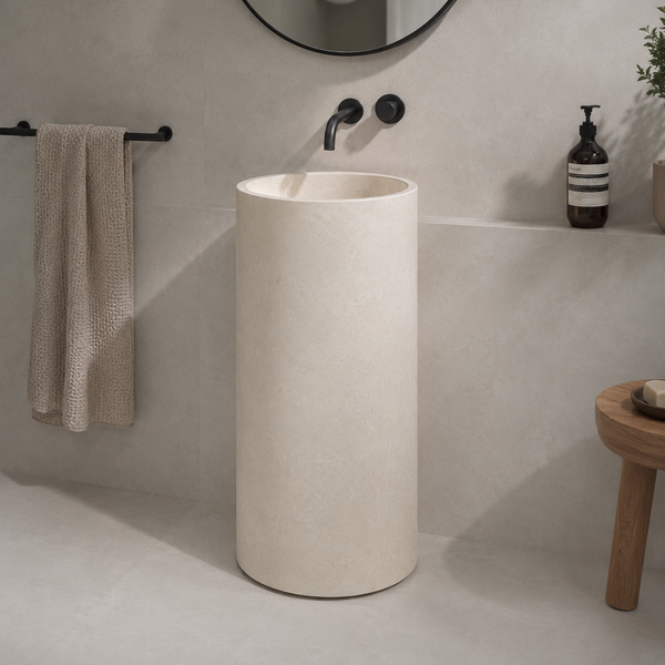 Travertine Ivory Pedestal Sink Elegant Round