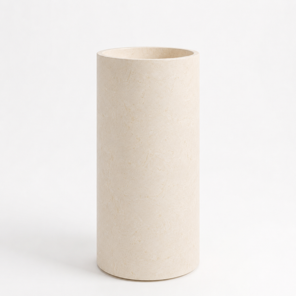 Travertine Ivory Pedestal Sink Elegant Round