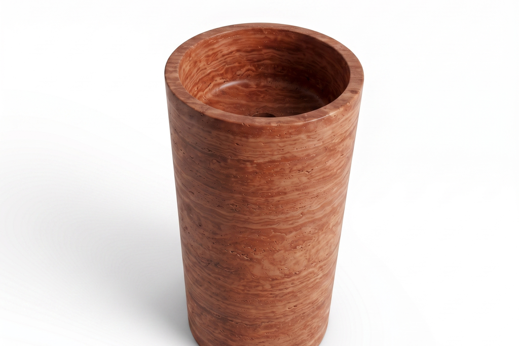 Travertine Red Pedestal Sink Elegant Round