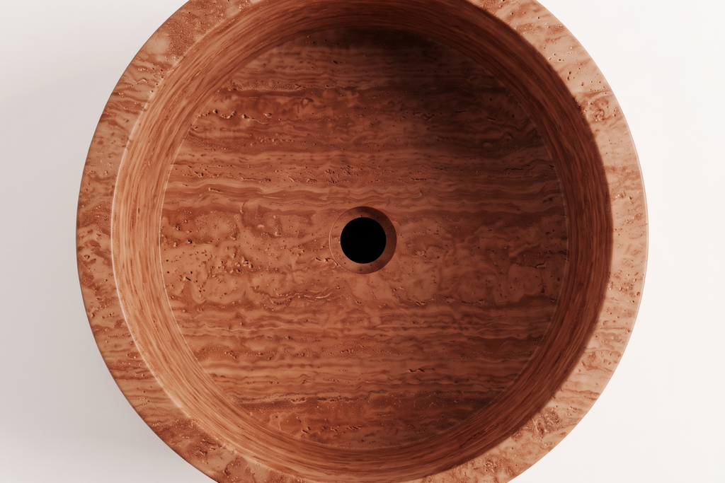 Travertine Red Pedestal Sink Elegant Round
