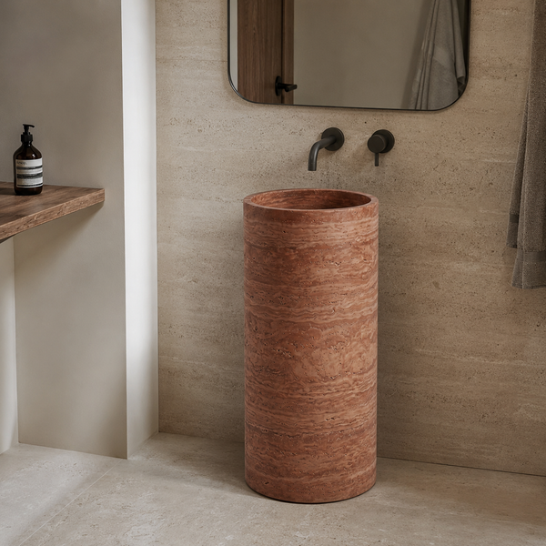 Travertine Red Pedestal Sink Elegant Round