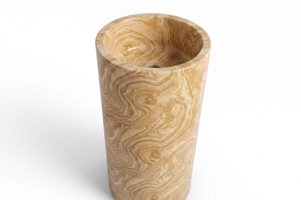 Travertine Serpentine Pedestal Sink Elegant Round