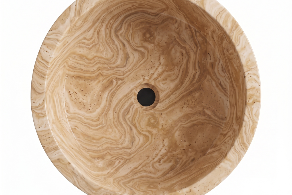 Travertine Serpentine Pedestal Sink Elegant Round