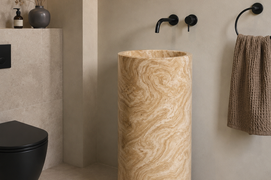 Travertine Serpentine Pedestal Sink Elegant Round