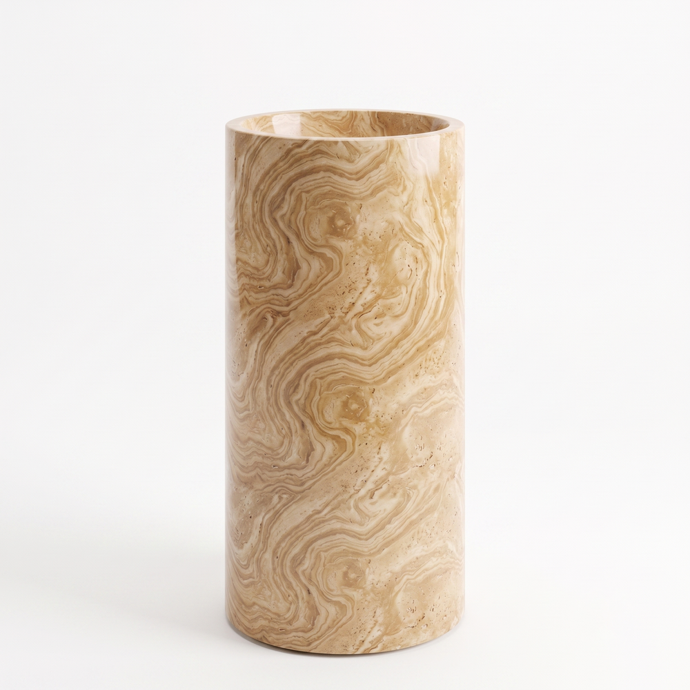 Travertine Serpentine Pedestal Sink Elegant Round