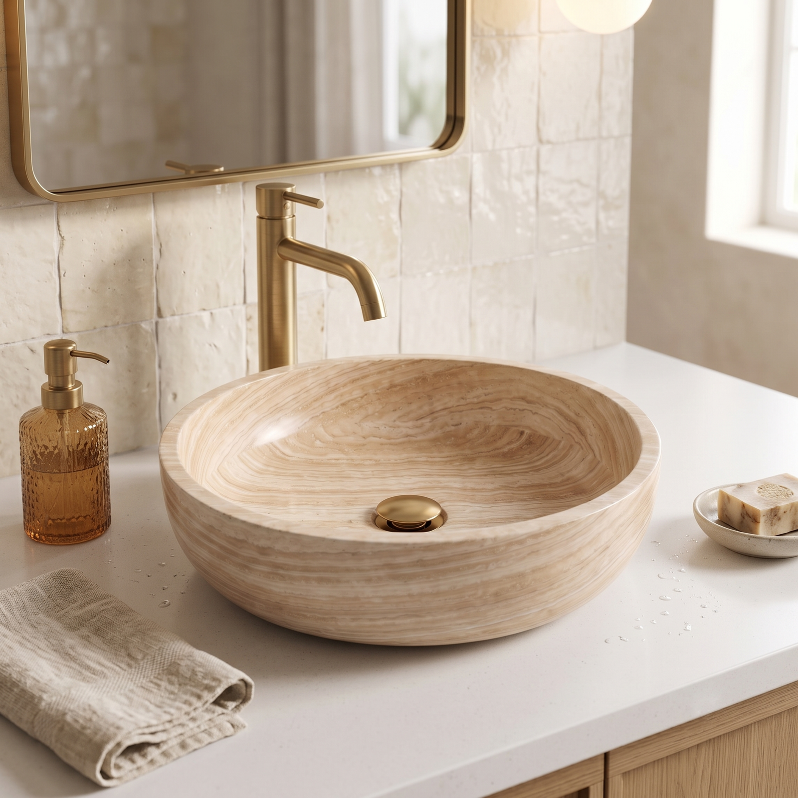 Small Stone Basin Marble Travertine Beige
