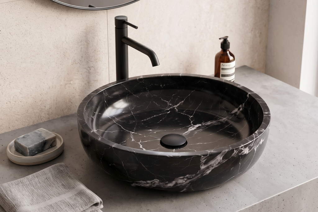 Small Stone Basin Marble Black