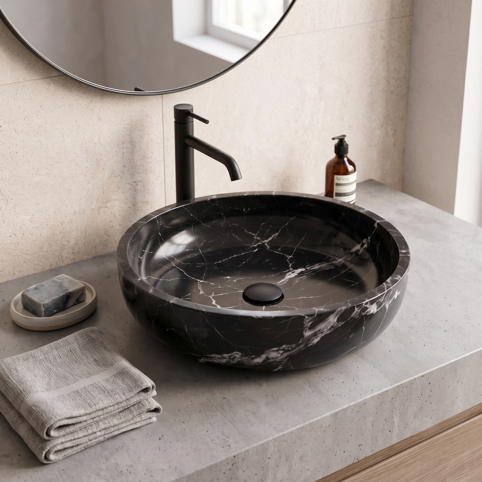 Small Stone Basin Marble Black