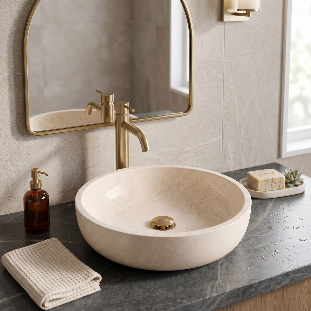 Small Stone Basin Marble Travertine Ivory