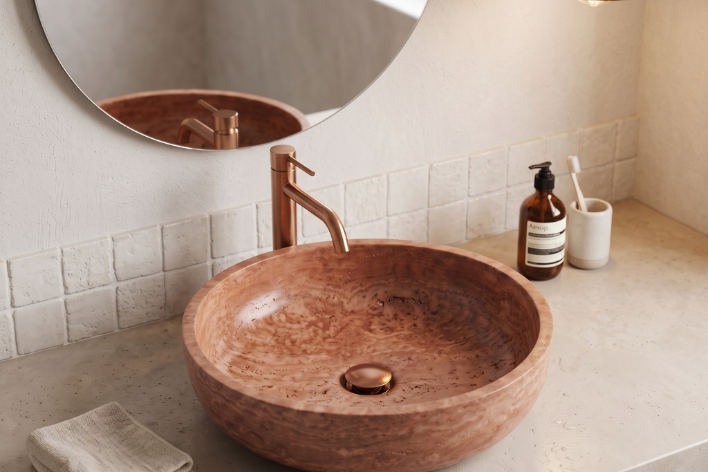 Small Stone Basin Travertine Red