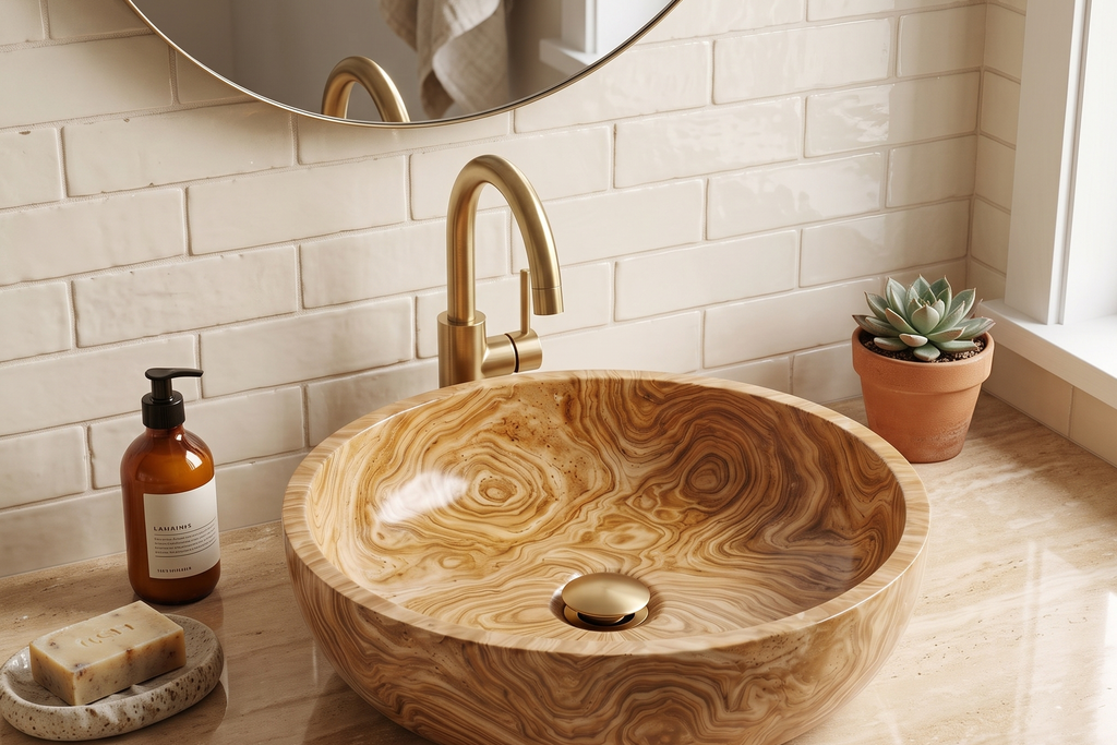 Small Stone Basin Travertine Serpentine