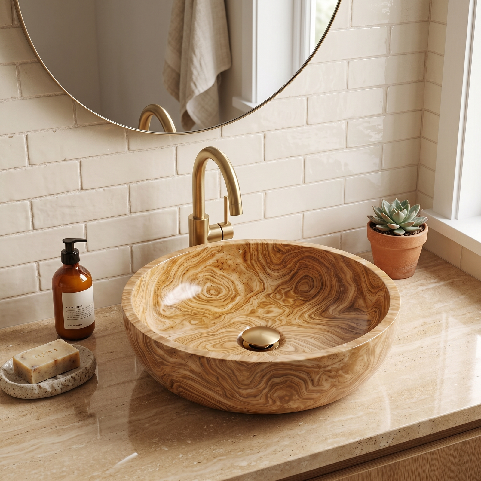 Small Stone Basin Marble Travertine Serpentine