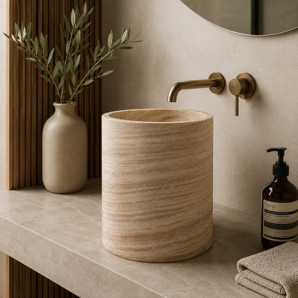 Half Pedestal Sink Travertine Beige