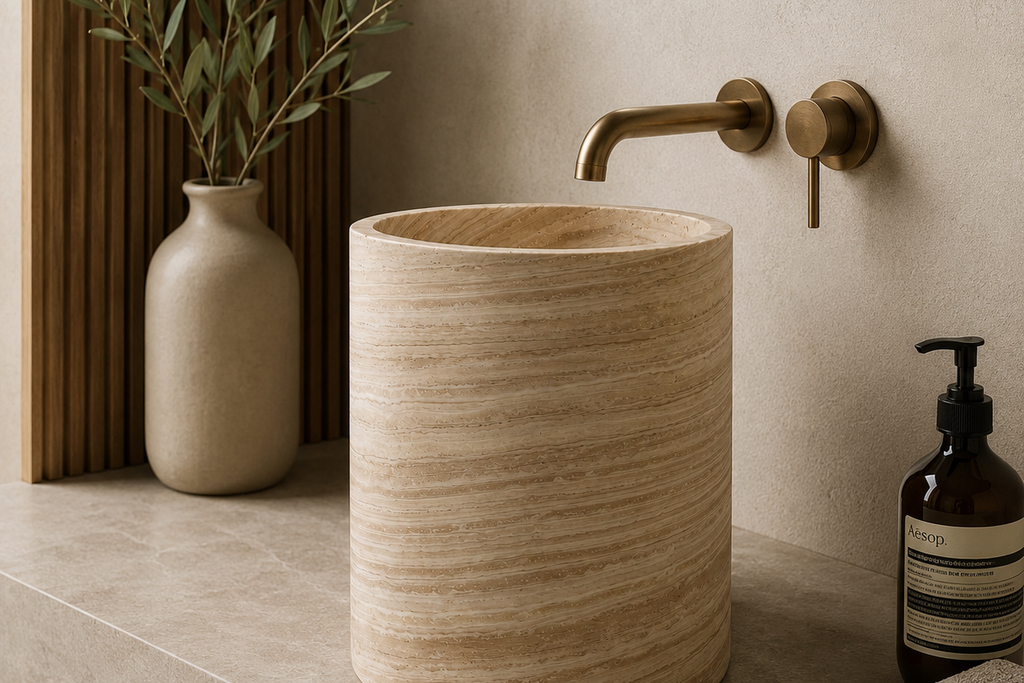 Half Pedestal Sink Travertine Beige