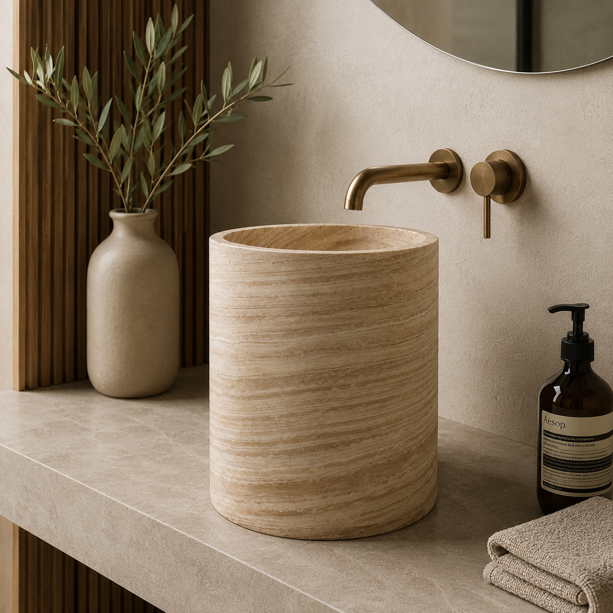 Half Pedestal Sink Travertine Beige