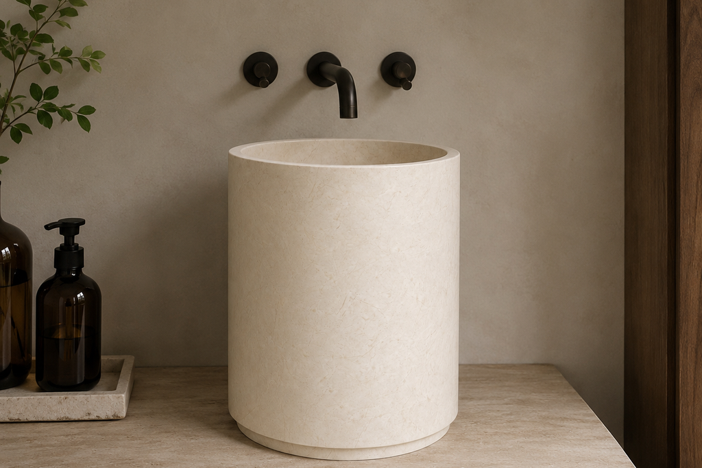 Half Pedestal Sink Travertine Ivory