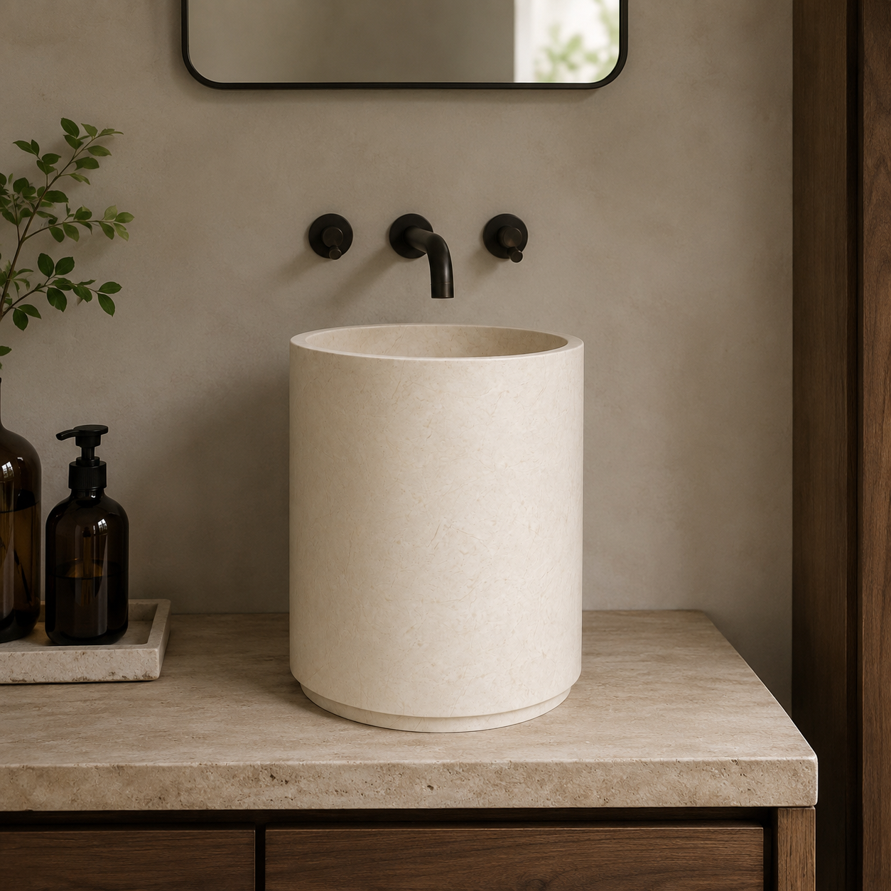 Half Pedestal Sink Travertine Ivory