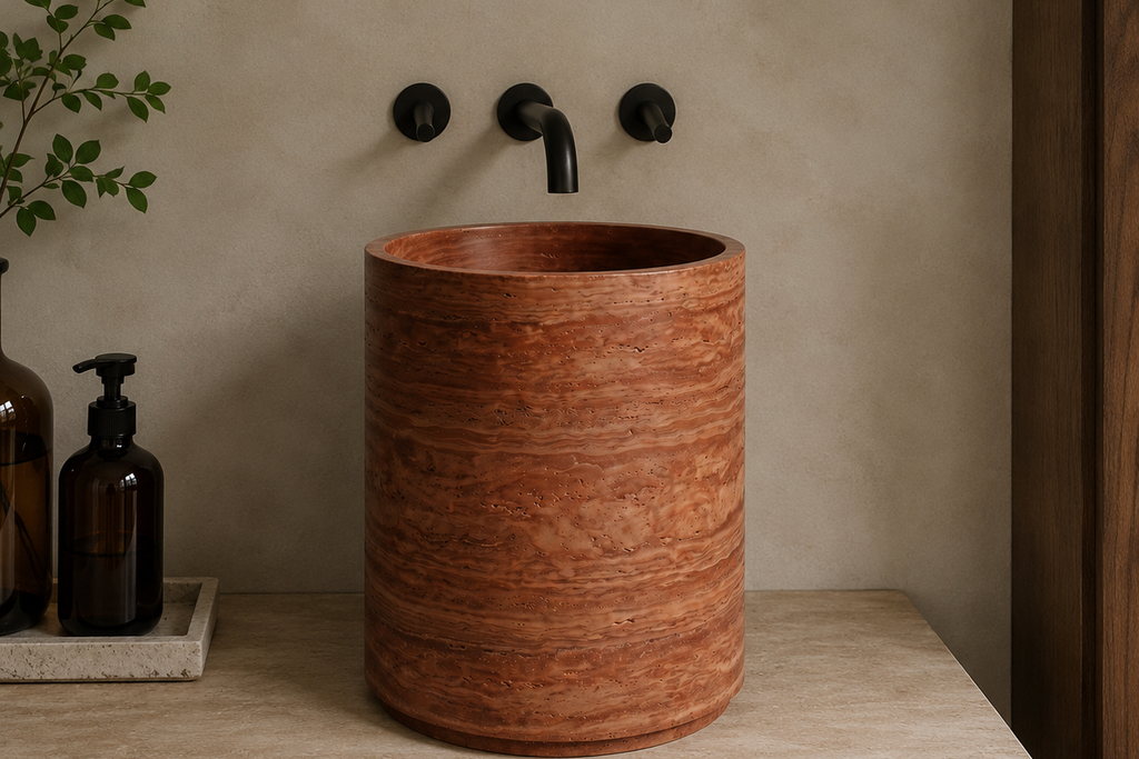 Half Pedestal Sink Travertine Red