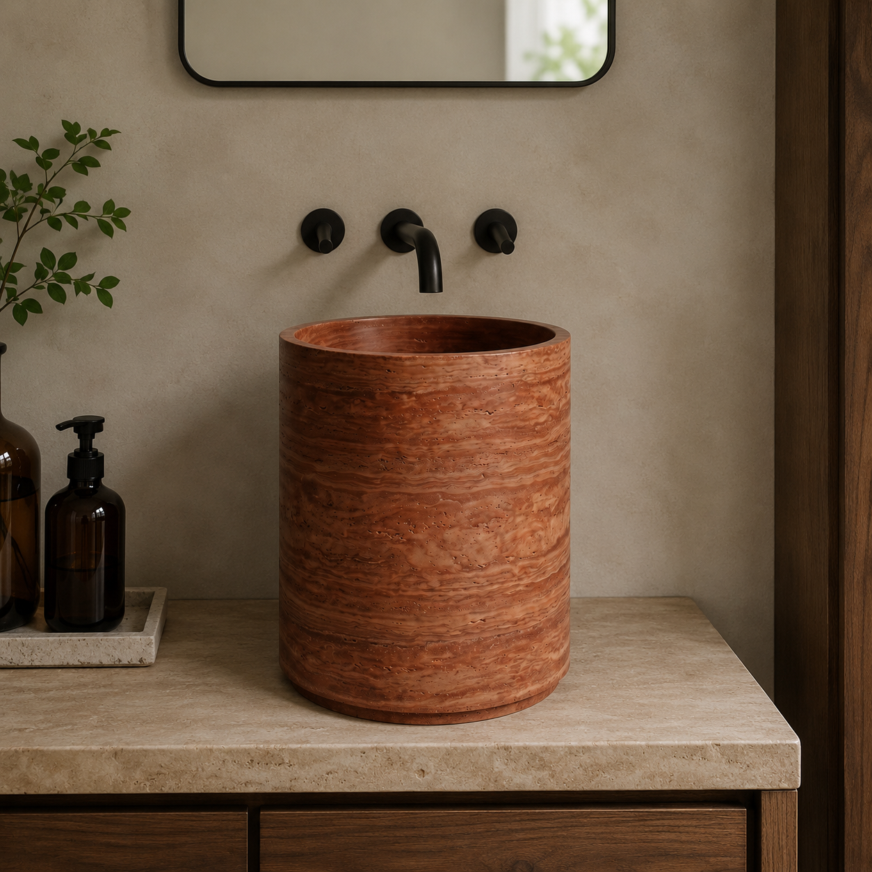 Half Pedestal Sink Travertine Red
