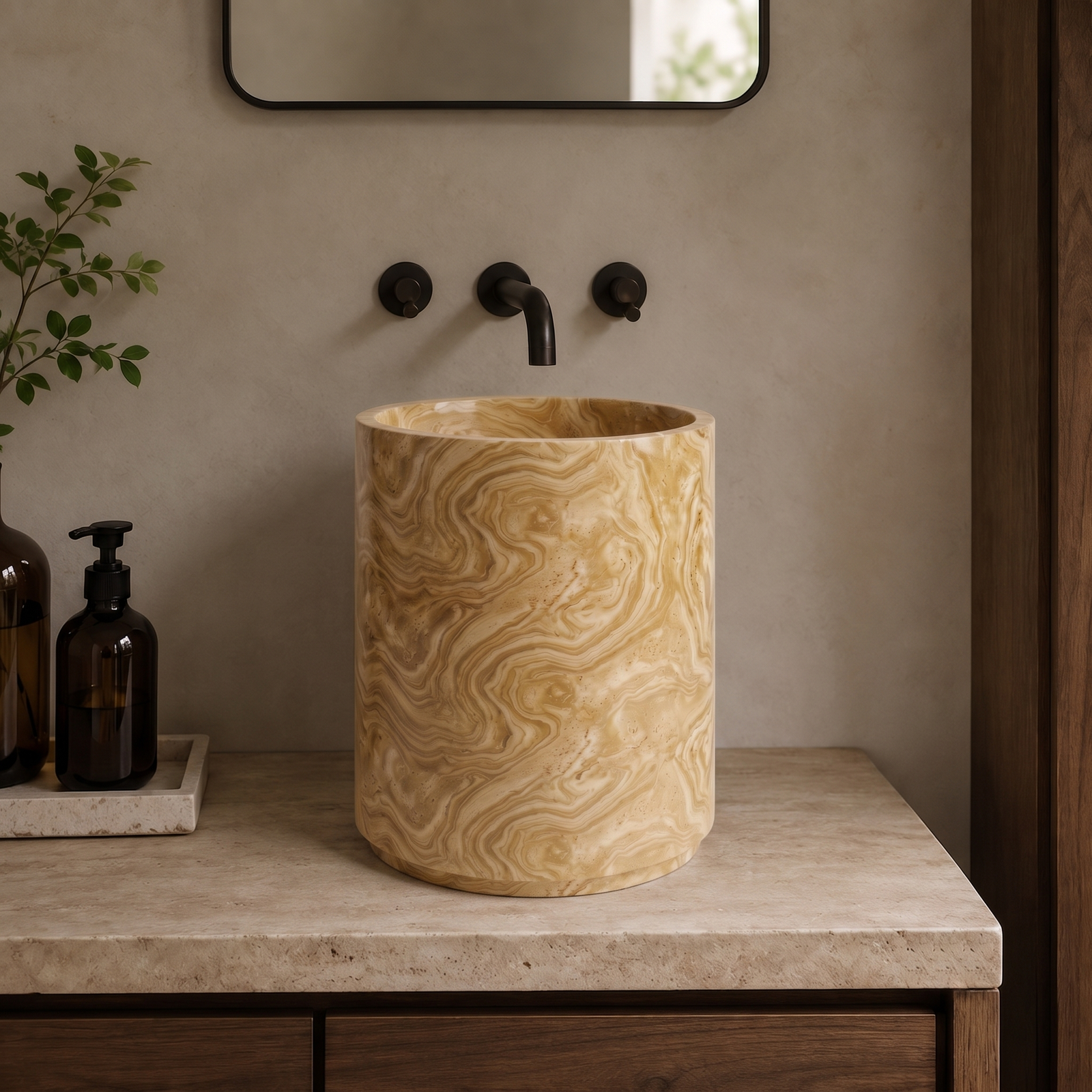 Half Pedestal Sink Travertine serpntine