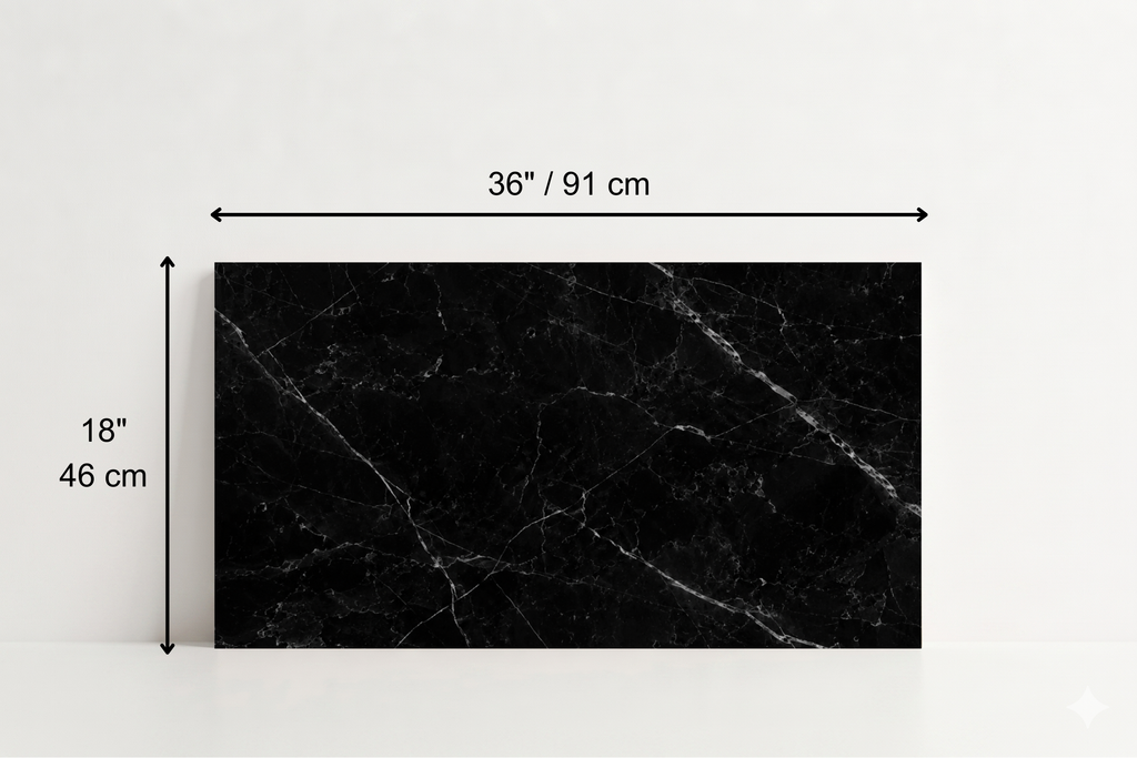TILE BLACK POLISHED MARBLE 18" x 36" x 3/4" VEIN CUT