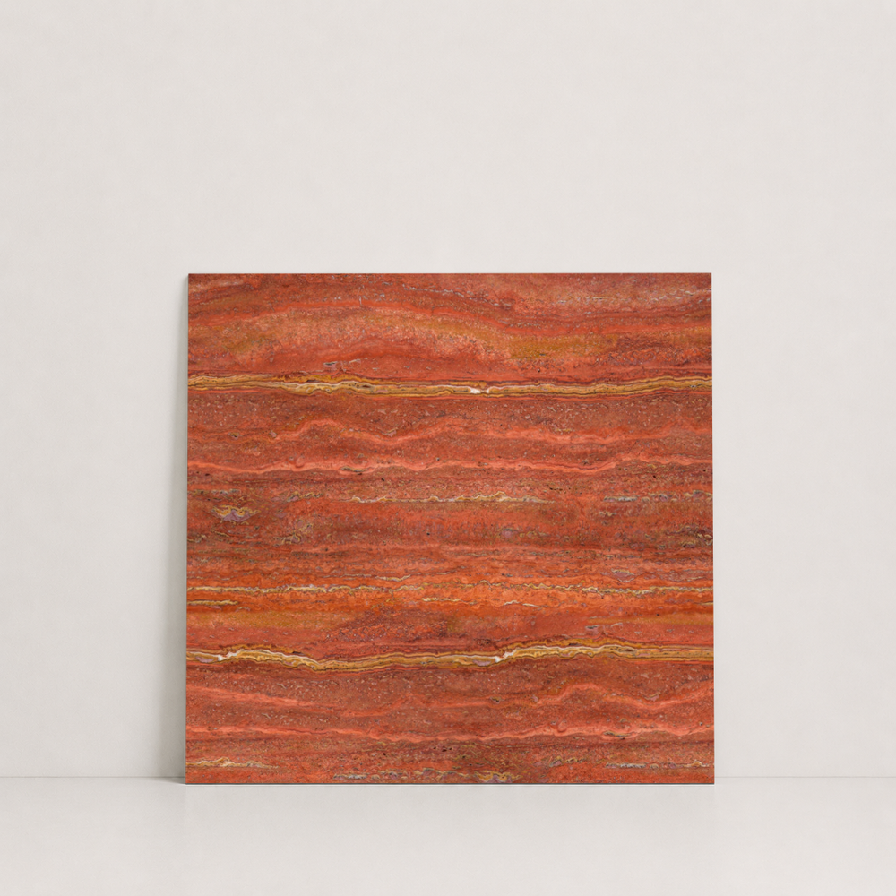 TILE RED HAMMERED TRAVERTINE 18" x 18" x 3/8" VEIN CUT