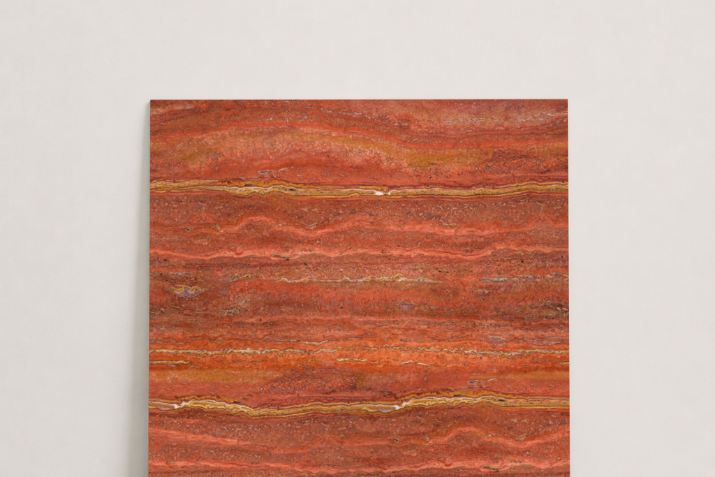 TILE RED HAMMERED TRAVERTINE 18" x 18" x 3/8" VEIN CUT