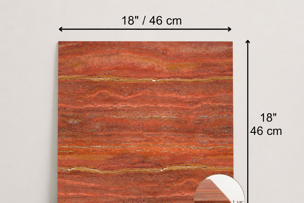TILE RED HAMMERED TRAVERTINE 18" x 18" x 3/8" VEIN CUT