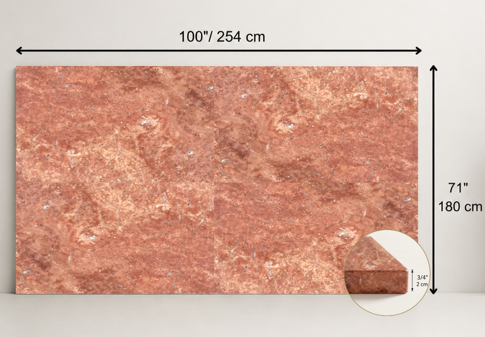SLAB RED HAMMERED TRAVERTINE 71" x 100" x 3/4" CROSS CUT