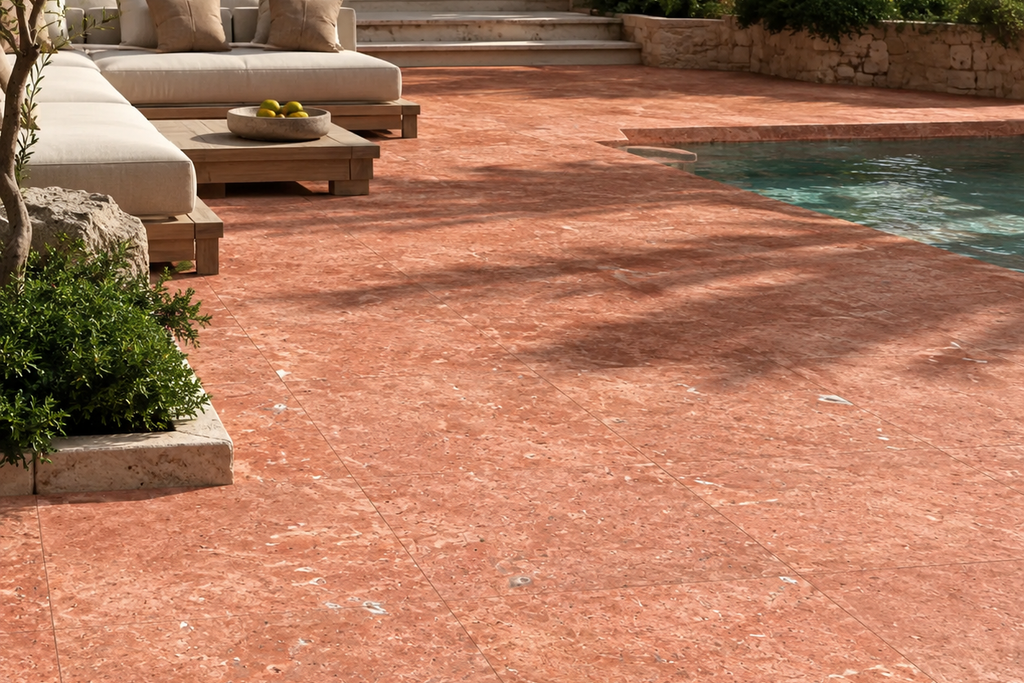 TILE RED HAMMERED TRAVERTINE 36" x 36" x 3/4 CROSS CUT