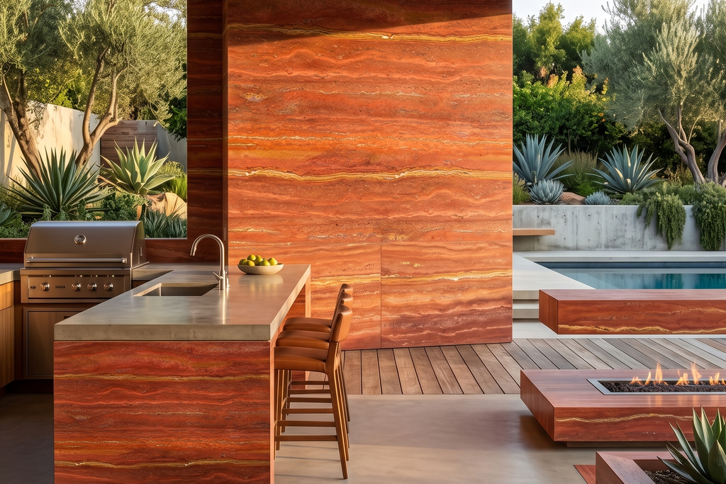 SLAB RED HAMMERED TRAVERTINE 71" x 100" x 3/4" VEIN CUT