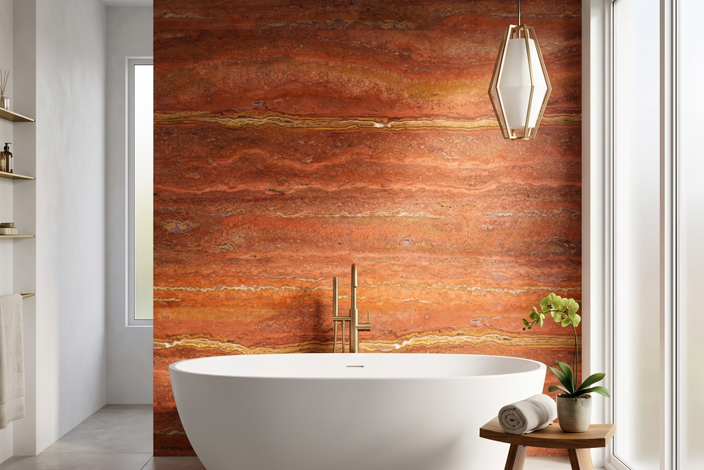SLAB RED HAMMERED TRAVERTINE 71" x 100" x 3/4" VEIN CUT