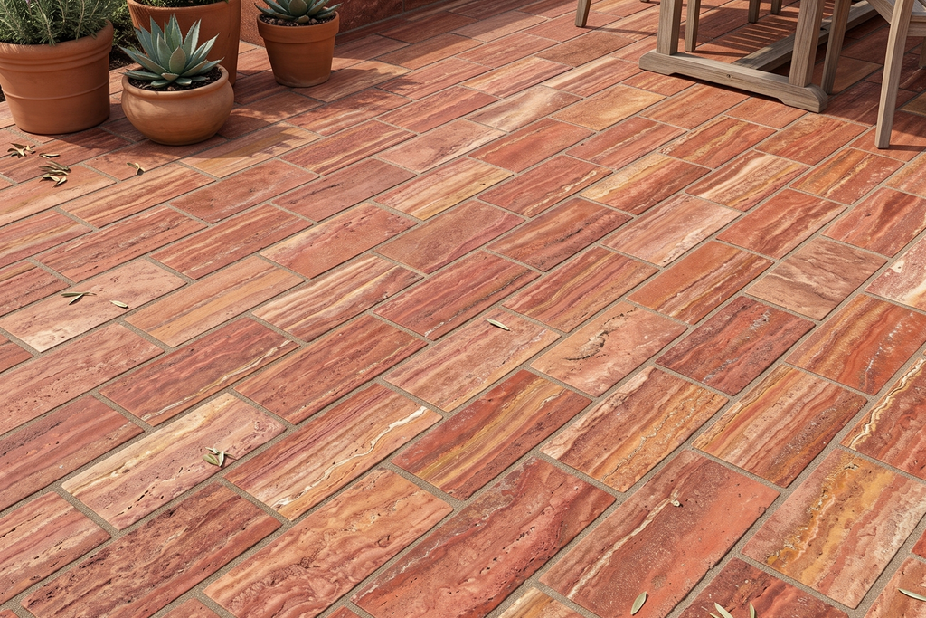 PAVERS RED HAMMERED TRAVERTINE 12" X 24" X 1 1/4" VEIN CUT