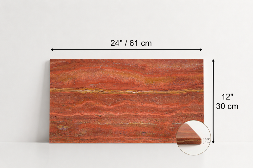 TILE RED HAMMERED TRAVERTINE 12" x 24" x 3/8 VEIN CUT