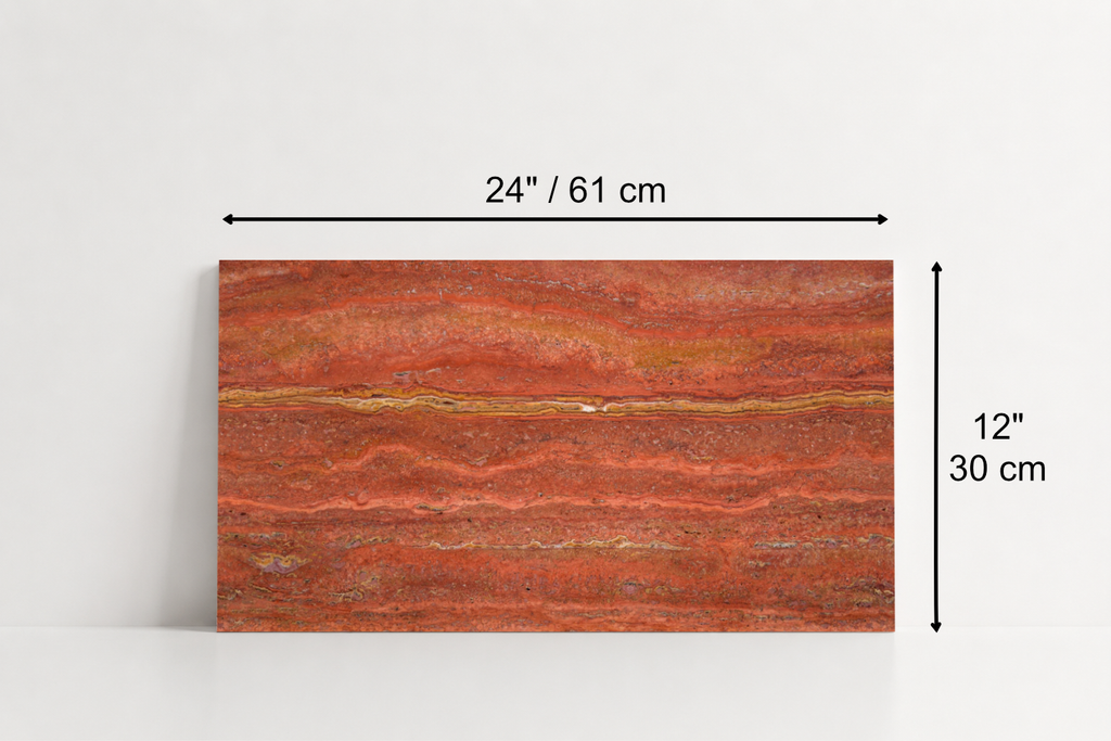PAVERS RED HAMMERED TRAVERTINE 12" X 24" X 1 1/4" VEIN CUT