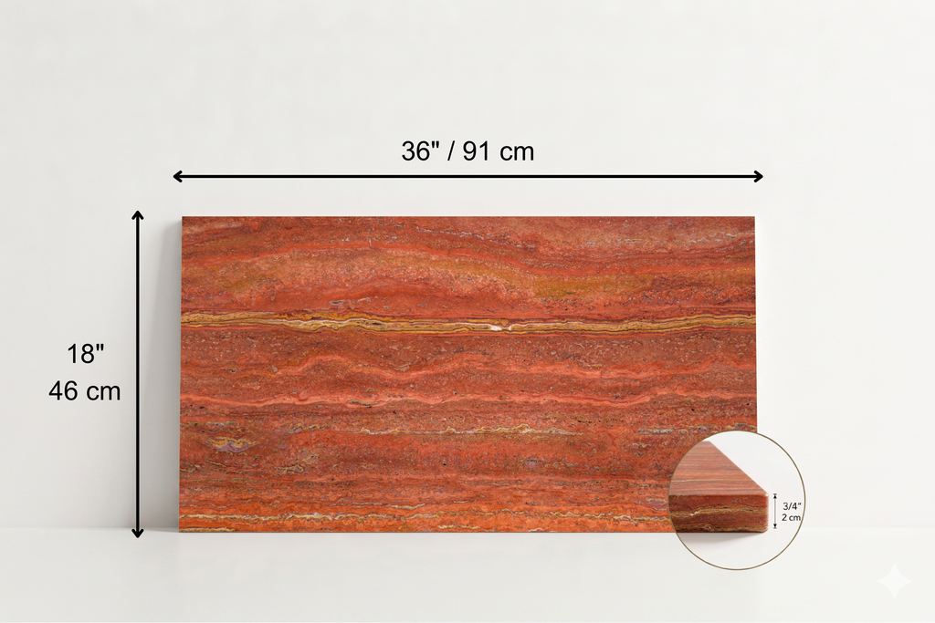 TILE RED HAMMERED TRAVERTINE 18" x 36" x 3/4 VEIN CUT