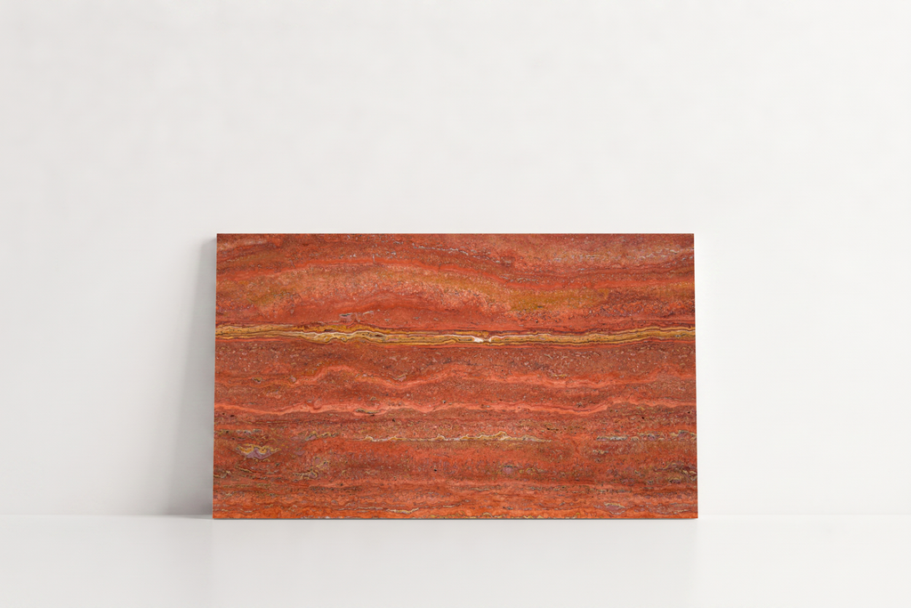 PAVERS RED HAMMERED TRAVERTINE 6" X 12" X 1 1/4" VEIN CUT