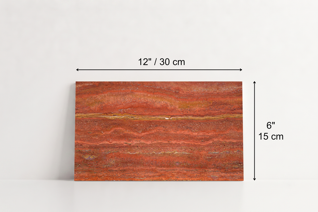 PAVERS RED HAMMERED TRAVERTINE 6" X 12" X 1 1/4" VEIN CUT