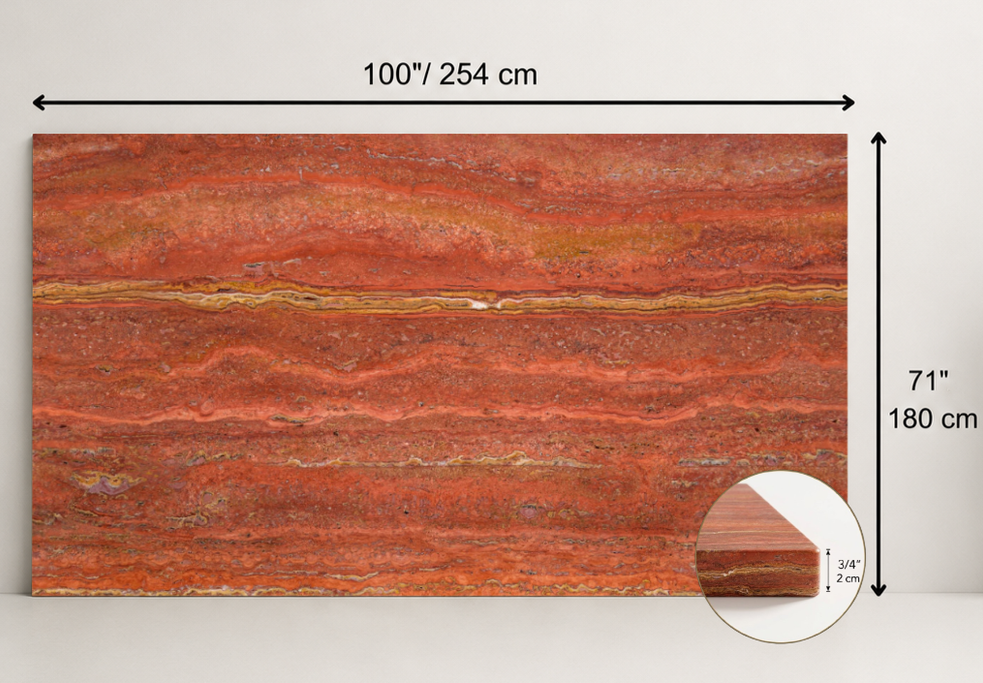 SLAB RED HAMMERED TRAVERTINE 71" x 100" x 3/4" VEIN CUT