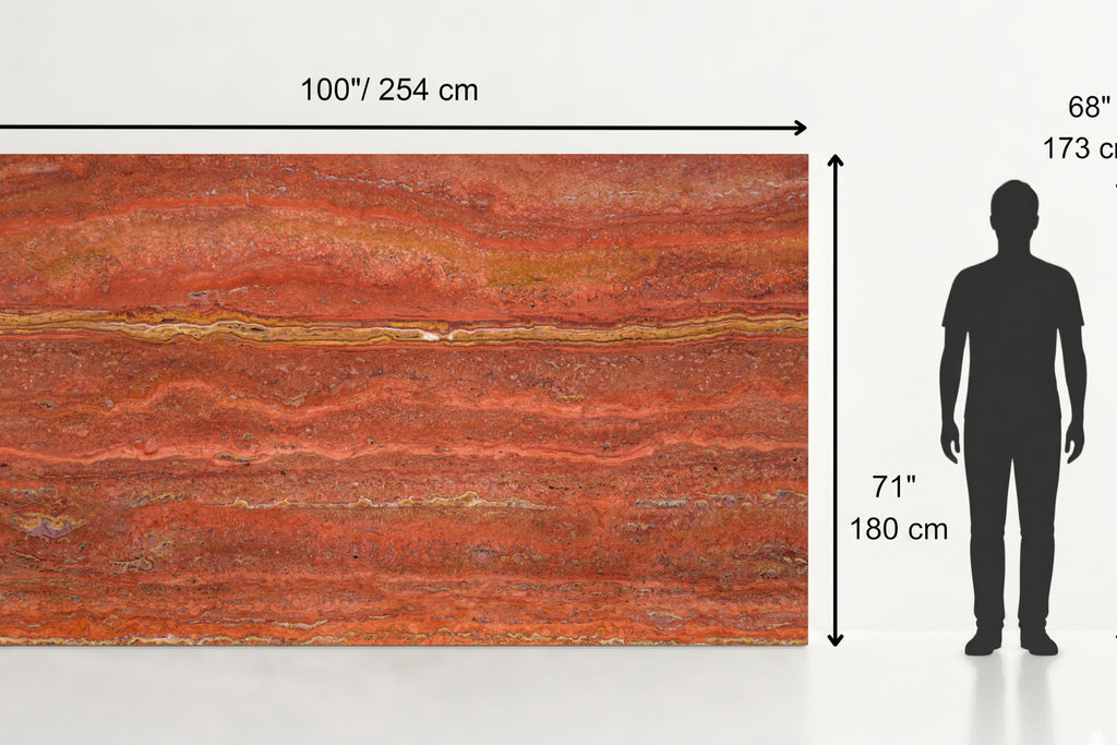 SLAB RED HAMMERED TRAVERTINE 71" x 100" x 3/4" VEIN CUT