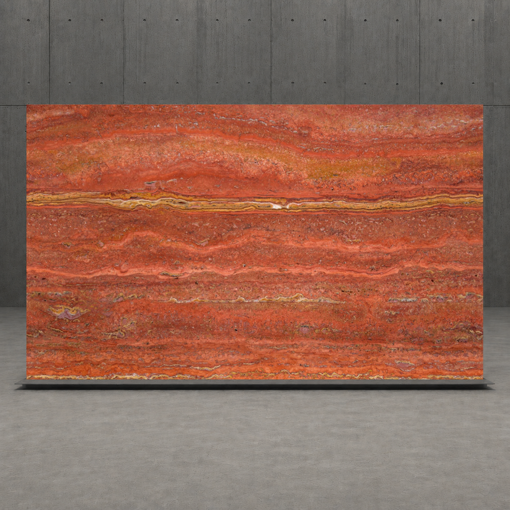 SLAB RED HAMMERED TRAVERTINE 71" x 100" x 3/4" VEIN CUT