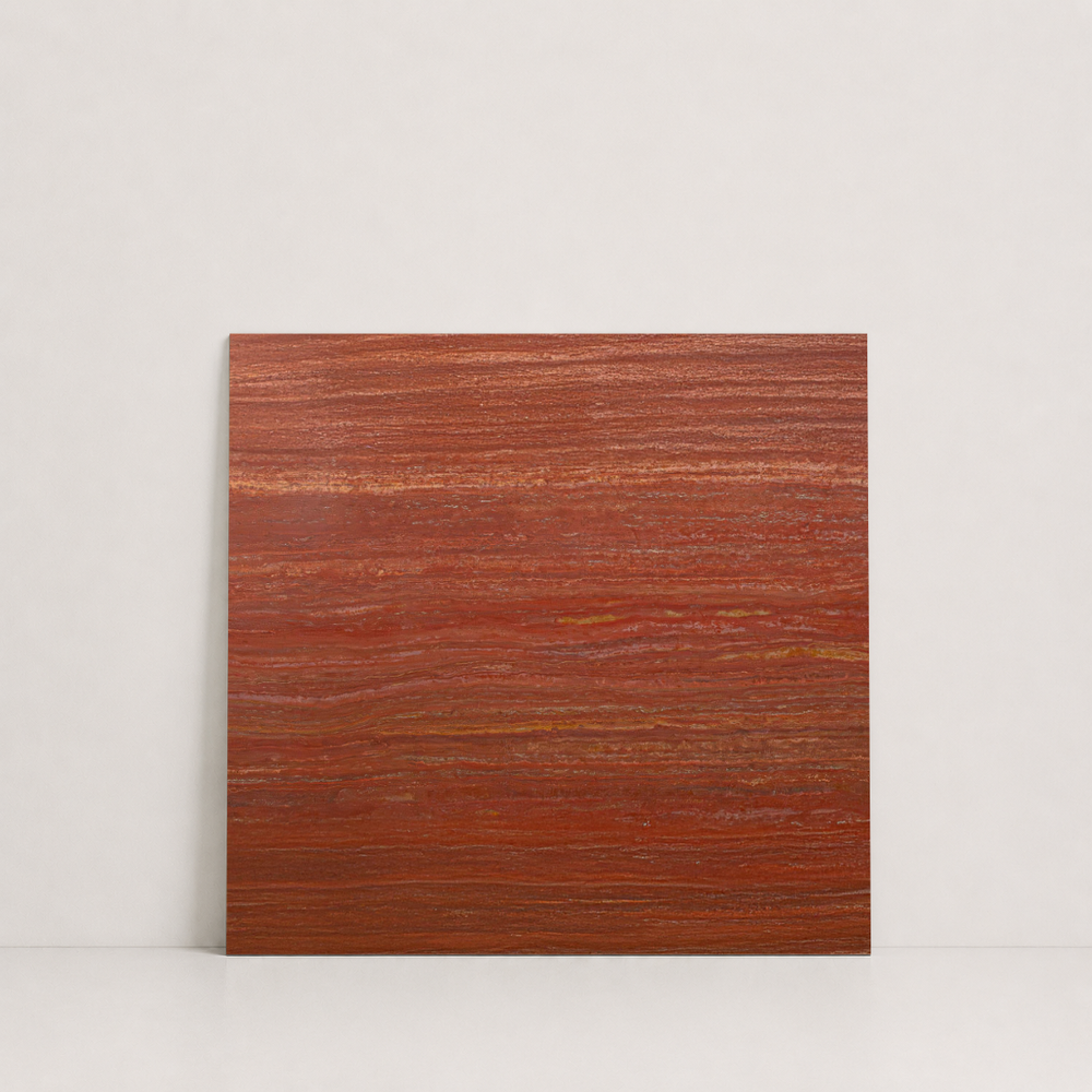 TILE RED HONED TRAVERTINE 18" x 18" x 3/8" VEIN CUT