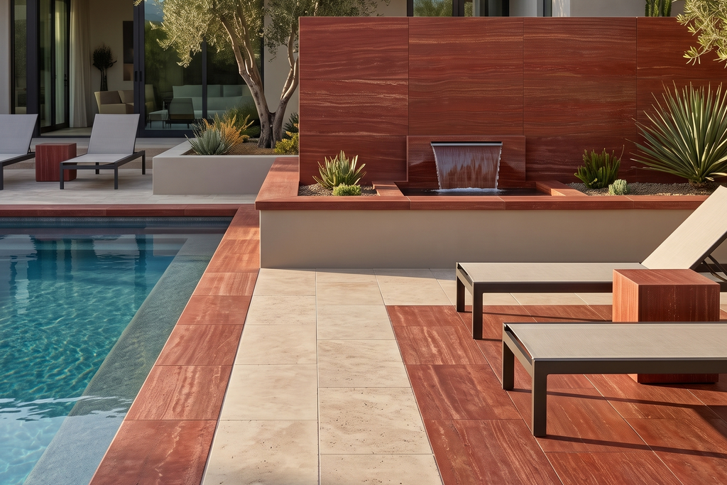 TILE RED HONED TRAVERTINE 36" x 36" x 3/4 VEIN CUT