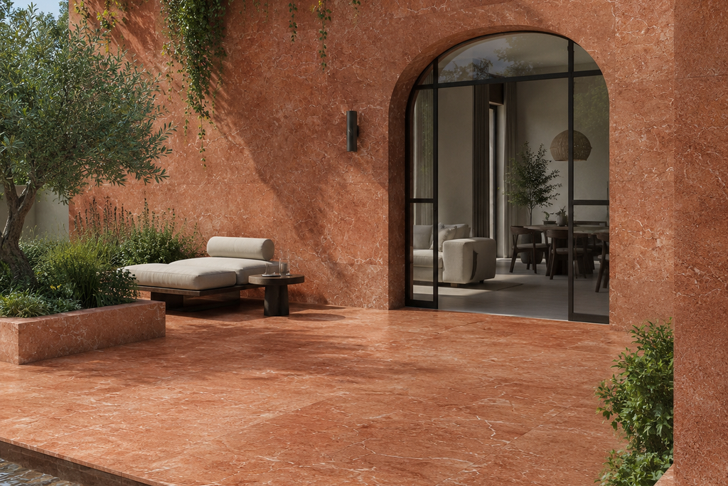 TILE RED HONED TRAVERTINE 48" x 48" x 3/4 CROSS CUT