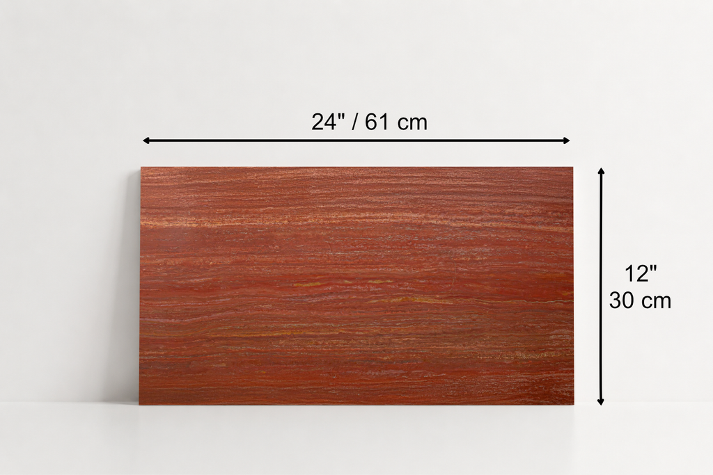 PAVERS RED HONED TRAVERTINE 12" X 24" X 1 1/4" VEIN CUT