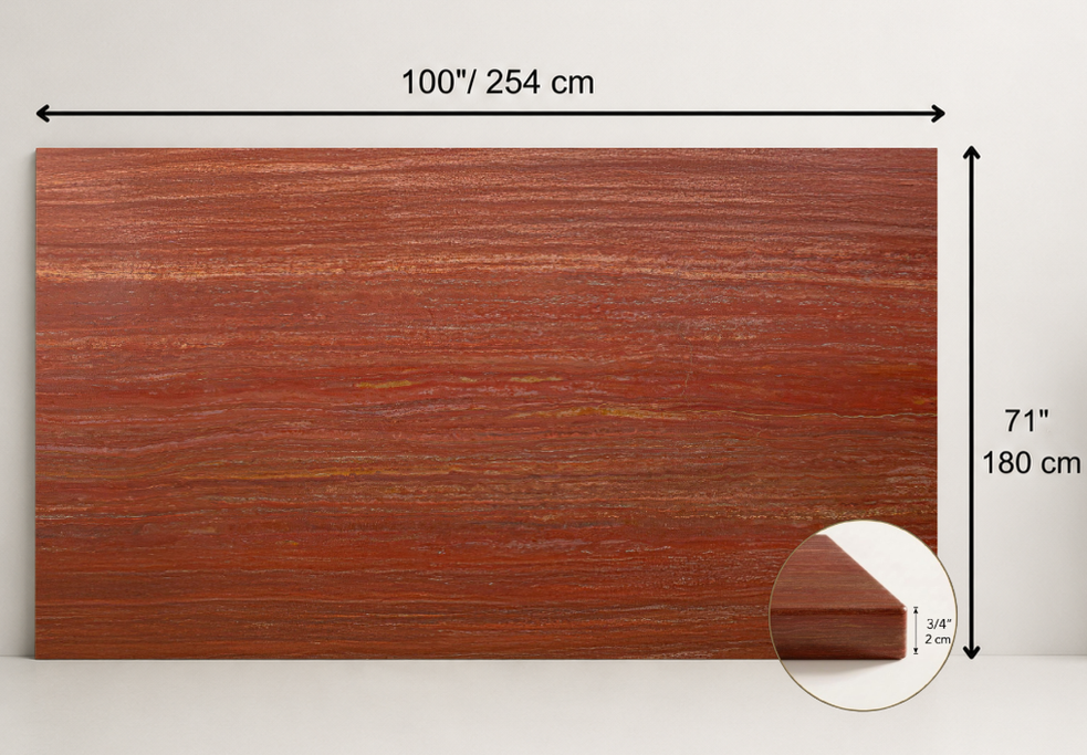 SLAB RED HONED TRAVERTINE 71" x 100" x 3/4" VEIN CUT