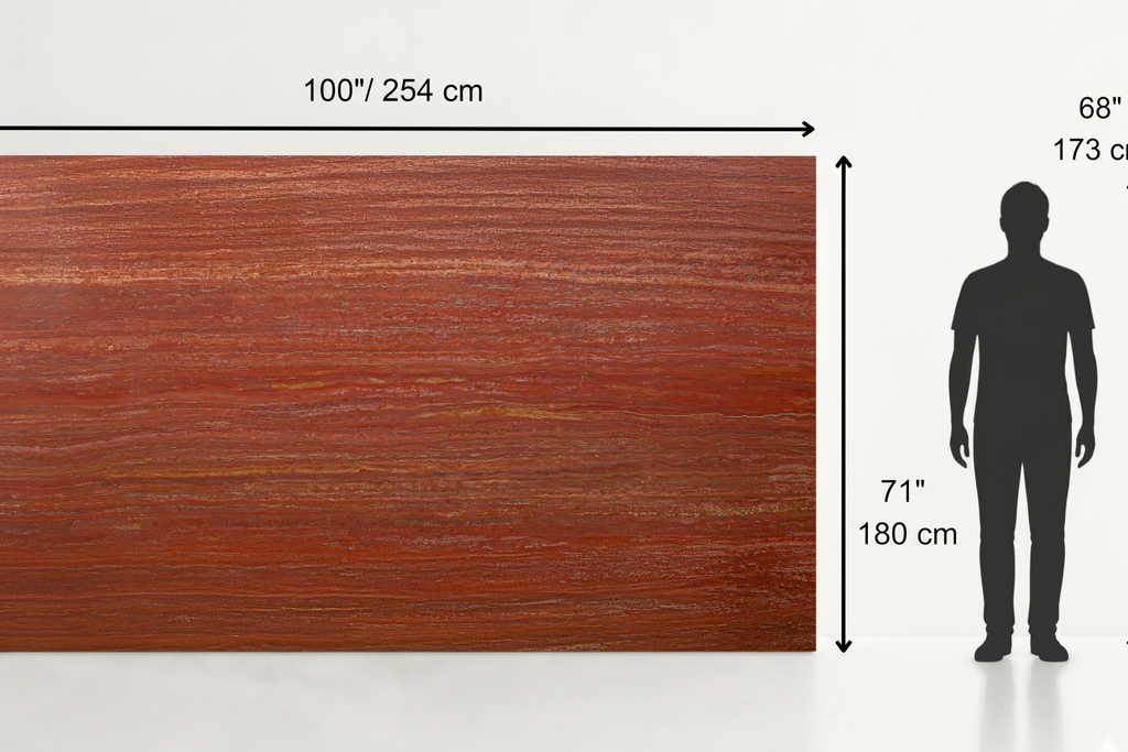 SLAB RED HONED TRAVERTINE 71" x 100" x 3/4" VEIN CUT