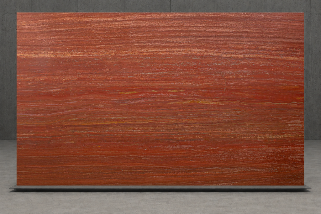 SLAB RED HONED TRAVERTINE 71" x 100" x 3/4" VEIN CUT