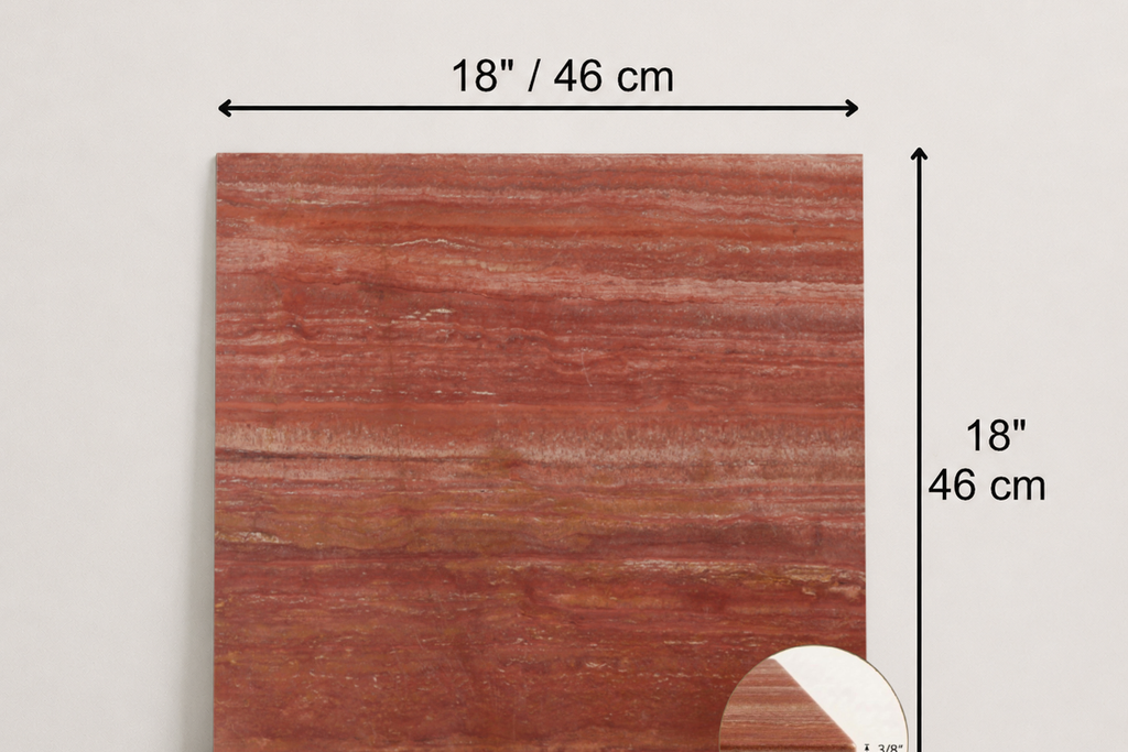 TILE RED LEATHER TRAVERTINE 18" x 18" x 3/8" VEIN CUT