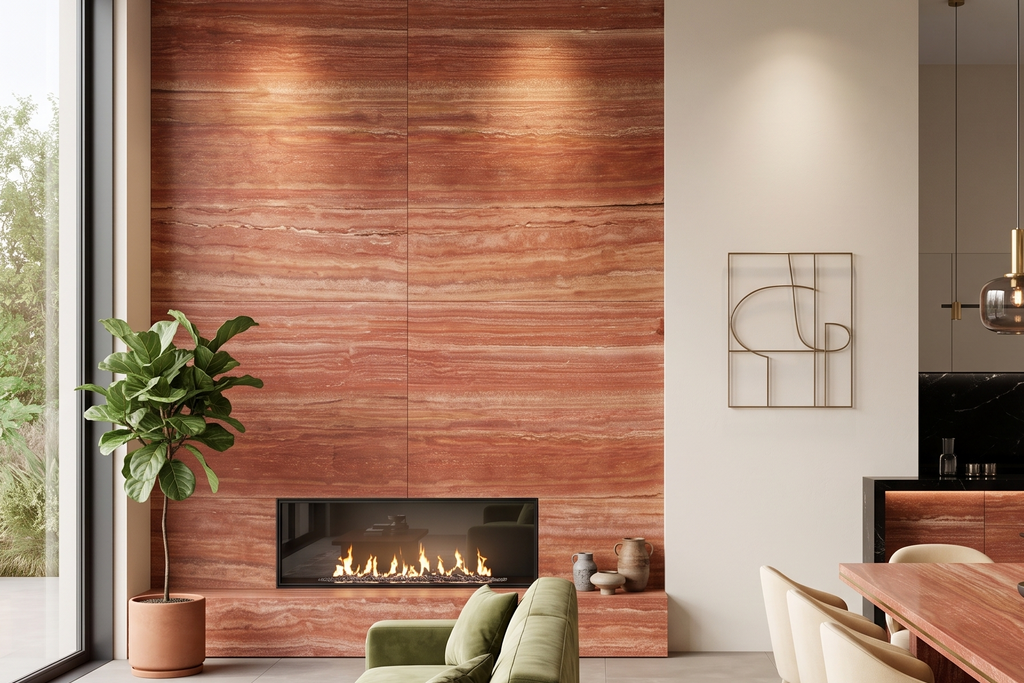 TILE RED LEATHER TRAVERTINE 24" x 48" x 3/4 VEIN CUT